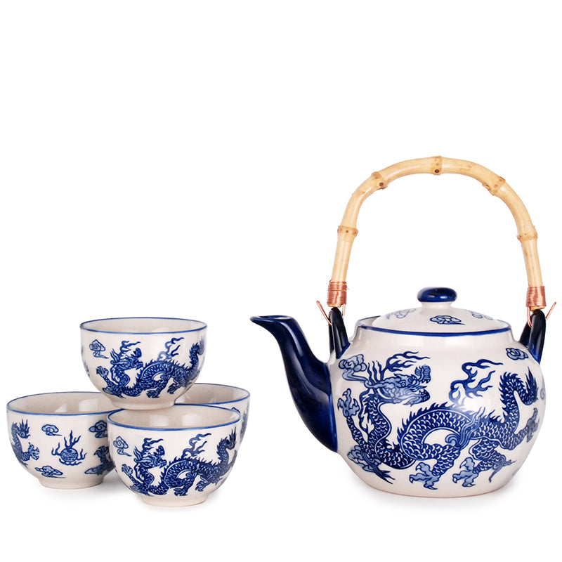 Tea Pot with Strainer and 4 Cups Dragon