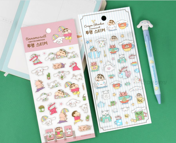 Sanrio Shinchan x Cinnamoroll Transparent Sticker- Red