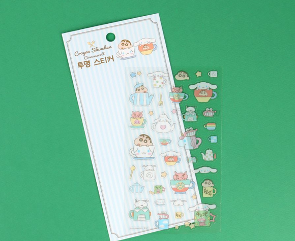 Sanrio Shinchan x Cinnamoroll Transparent Sticker - Blue (Set of 10)