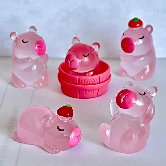 Pink Capybara Miniature Figurines