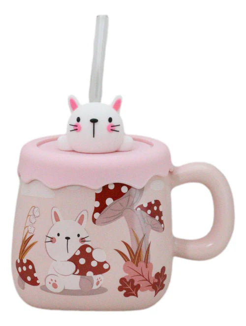 Mug w/ Lid & Straw Rabbit 12.8oz