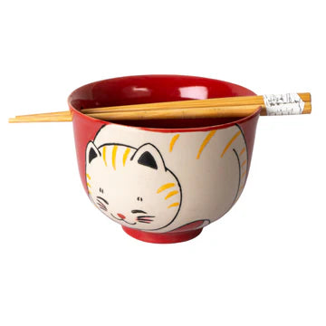 Bowl with Chopsticks Nagomi Red Cat