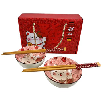 Rice Bowl Set Lucky Cats 2 Piece