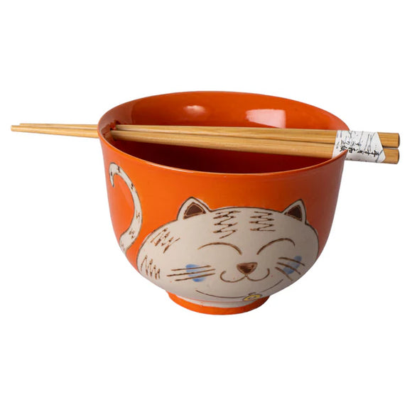 Bowl with Chopsticks Nagomi Orange Cat