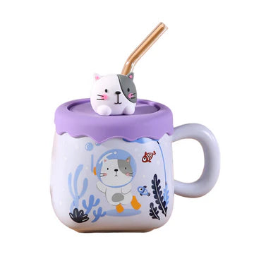Mug with Lid and Straw Cat 12.8oz