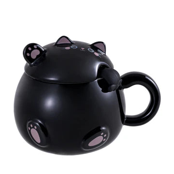 Mug with Lid and Spoon Cat Black 15oz