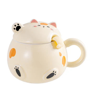 Mug with Lid and Spoon Cat Yellow 15oz