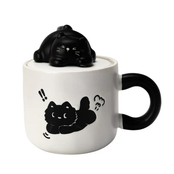 Black Cat Mug with Lid and Spoon | MGL28-CT1
