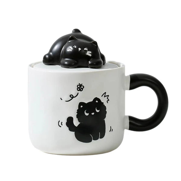 Black Cat Mug with Lid and Spoon | MGL28-CT2