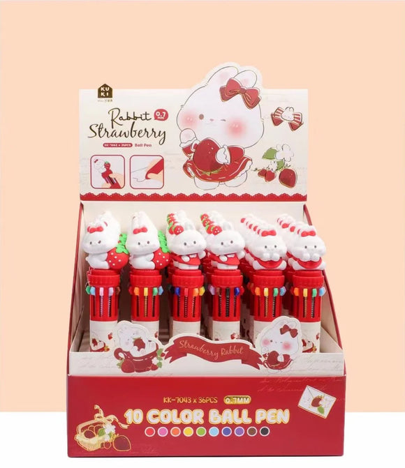 Rabbit Strawberry 10 Color Ball Pen