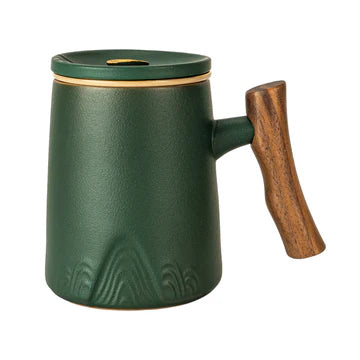 Tea Infuser Mug with Lid and Wood Handle
