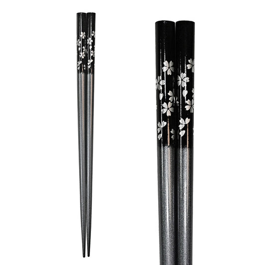 Chopsticks Wooden Sakura Black and Silver