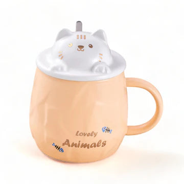 Mug with Lid Spoon Cat Orange 14.5oz