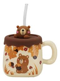 Mug w/ Lid & Straw Bear 12.8oz
