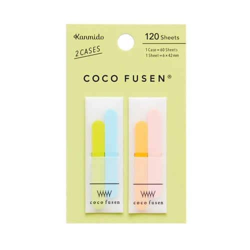 Kanmido Coco Fusen Sticky Notes | 2 Cases | 120 Sheets | 6 x 42mm | 4 Colors