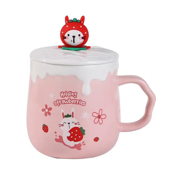 Mug w/ Lid Cat Strawberry Spoon