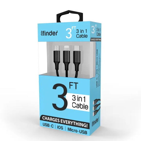 Mila Finder 3-in-1 USB Multi-Charging Cable Black - 3ft