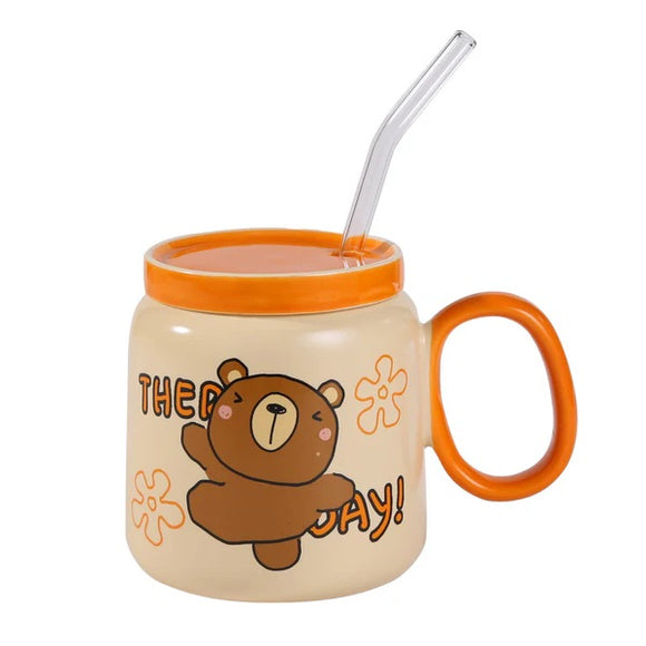 Mug with Lid & Straw Happy Bear 14oz