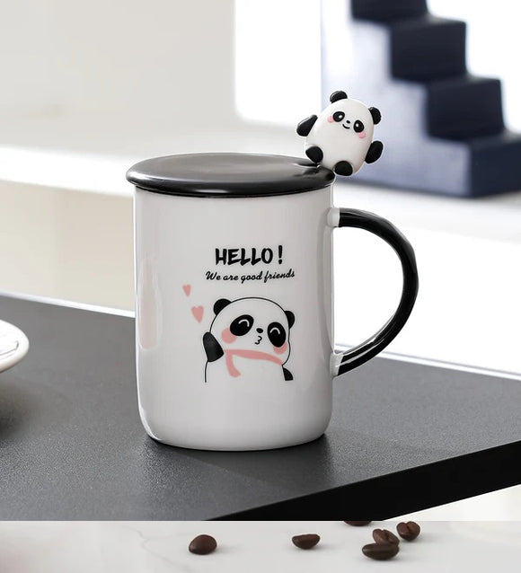 Mug with Lid and Spoon Hello Panda