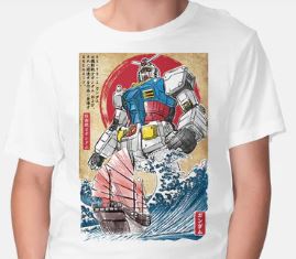 Teefury Shirt | Gundam | Ukiyo-e Wave | Rx-78-2 | White