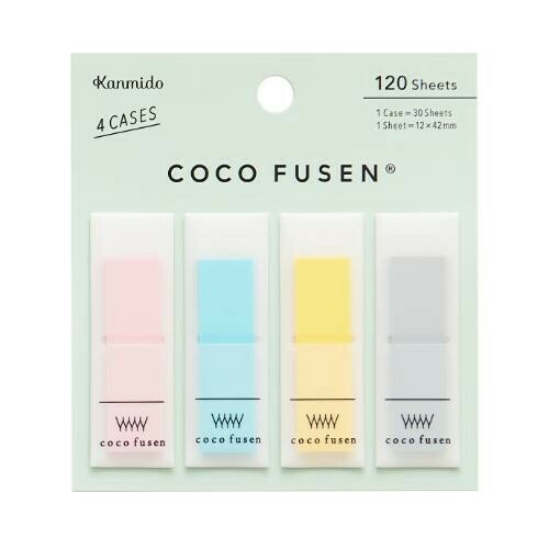 Kanmido Coco Fusen Sticky Notes | 4 Cases | 120 Sheets | 12 x 42mm