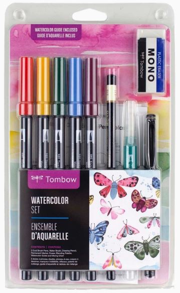 Tombow Water Color Set | 5 Dual Brush Pens | Wat\er Brush | Pencil | Marker | Eraser | Palette | 5.44 oz