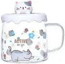 Glass Mug w/ Lid Active Cat 14oz