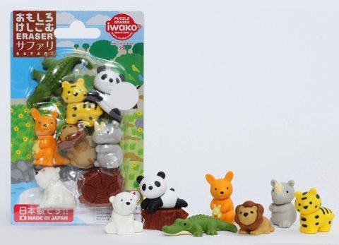 IWAKO Blister Pack Safari Animal Erasers