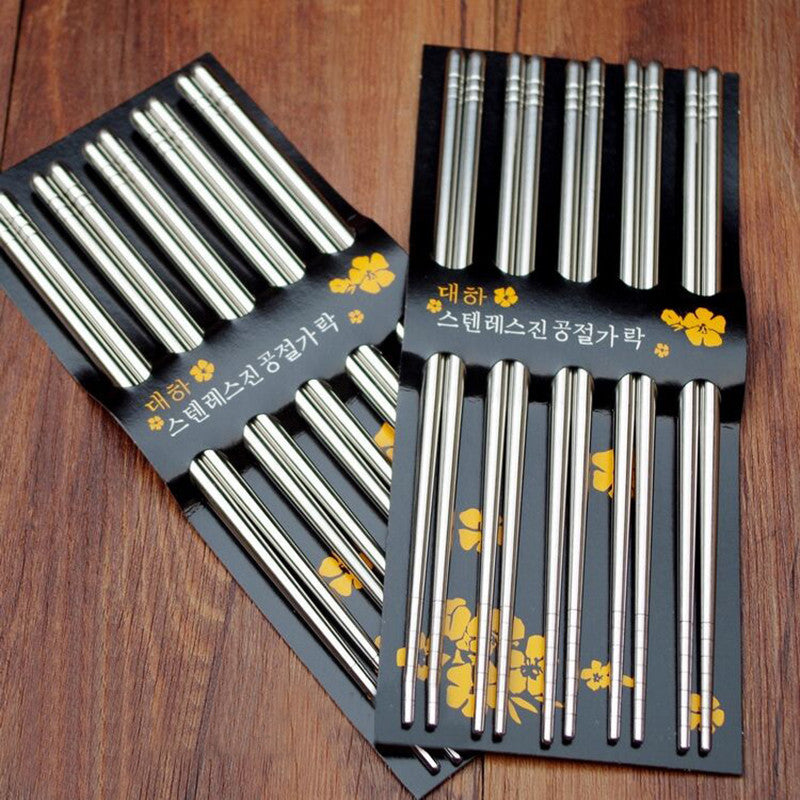 5 Pairs Stainless Steel Chopsticks